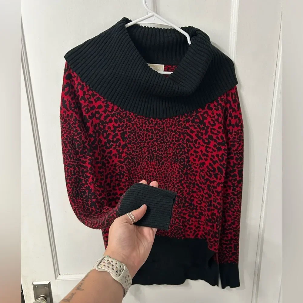 Michael Kors Red and Black Cowl Neck Sweater